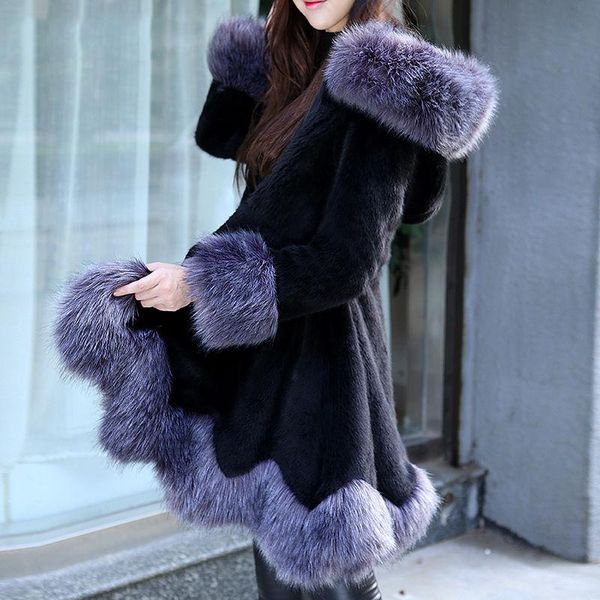 

2020 winter women thick warm faux coat female imitation faux fur stitching overcoat casual jacket female hooded outerwear t83, Black