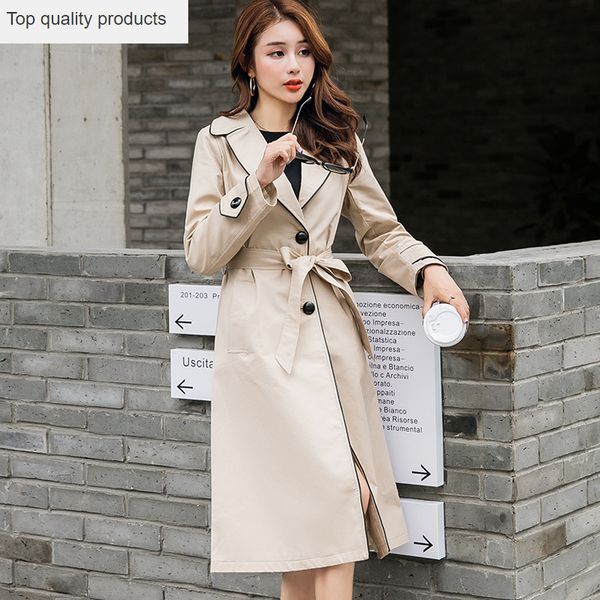 

2020 fashion single-breast long trench coat for women autumn coats khaki slim belt cloak mujer windbreaker female abrigos yq418, Tan;black