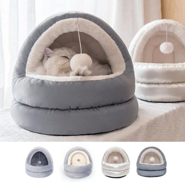 

cute cat bed indoor kitten house warm small for cats dogs nest foldable cat cave sleeping plush mats soft house 2020