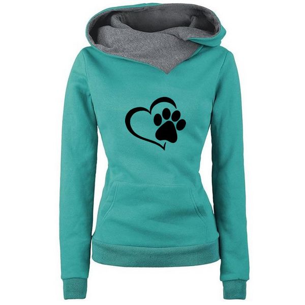 

2020 new fashion kawaii cat dow paw print hoodies sweatshirts women plus size cotton thick pockets hooded autumn hoodies, Black