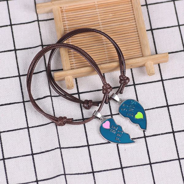 

charm bracelets friends bracelet 2 pcs/set adjustable brown rope chain for girls heart shape metal variety of forever pendant gifts 2021, Golden;silver