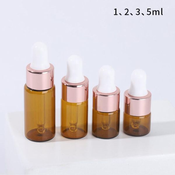 Mini-Glasfläschchen, Pipetten-Kosmetikflasche, 1 ml, 2 ml, 3 ml, 5 ml, bernsteinfarbene Glasflasche für ätherische Öle zum Verkauf