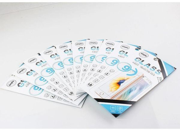 

500pcs wholesale 9h glass premium tempered screen protector film unipha paper packaging box for iphone 7/6se samsung note 7