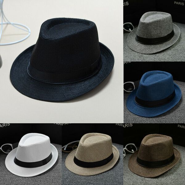 

унисекс соломы fedora вс hat панама trilby измельчаемые мужчины женщины складная путешествие с черным поясом горячие продаж cap dropshipping, Blue;gray