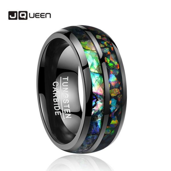

wedding rings fashion men electroplated black inlaid shells opal dome tungsten steel ring size 7/8/9/10/11/12 t090r, Slivery;golden
