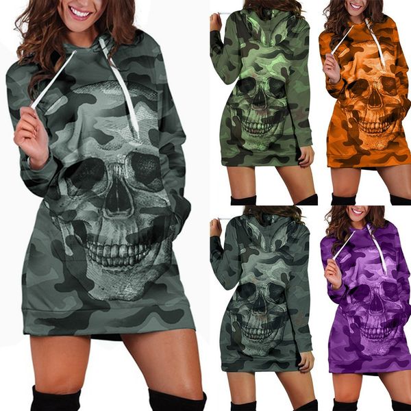

sweatshirts winter women casual camouflag skull print drawstring hoodies sweatshirts fashion long sweatshirt pullover drop shipping, Black