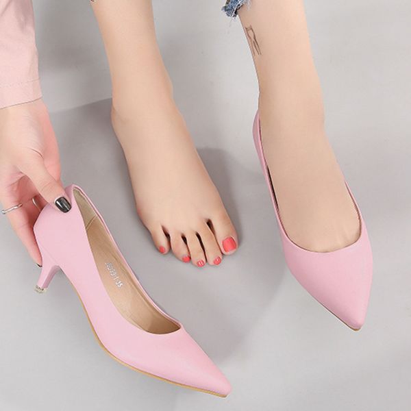 

2020elegant платье твердое заостренный носок скольжение на мелких женщинах насосов зрелого офиса тонкой высоких каблуков обувь женщин сандал, Black