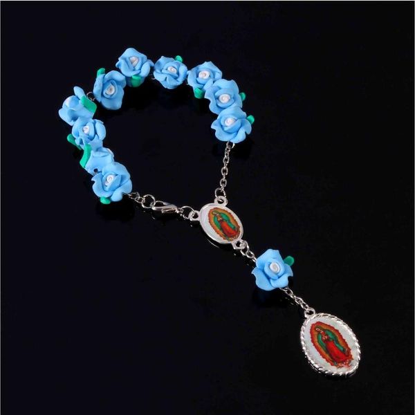

catholic cross bracelet 1cm soft ceramic bead bracelet, sacred heart guadalupe glamour lady pearl baby bead bracelet, Black