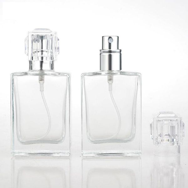 

30ml fashion portable transparent glass perfume bottle with aluminum atomizer travel empty cosmetic bottle
