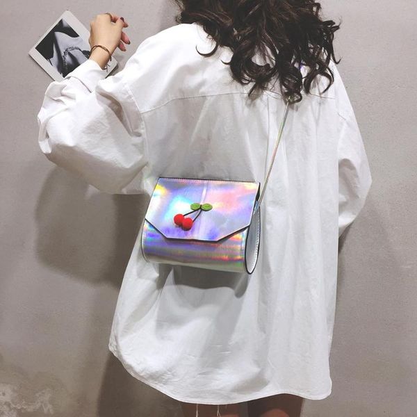 

women bags mini cherry decor shoulder messenger packs female laser casual pu leather messenger bags women small crossbody