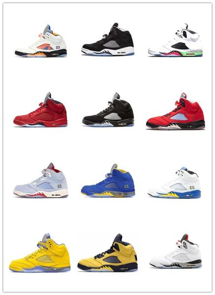 

jumpman 5 5s ice blue red suede yellow man basketball shoes blue suede fire red bred white cement oreo sneakers mens running shoes, White;red