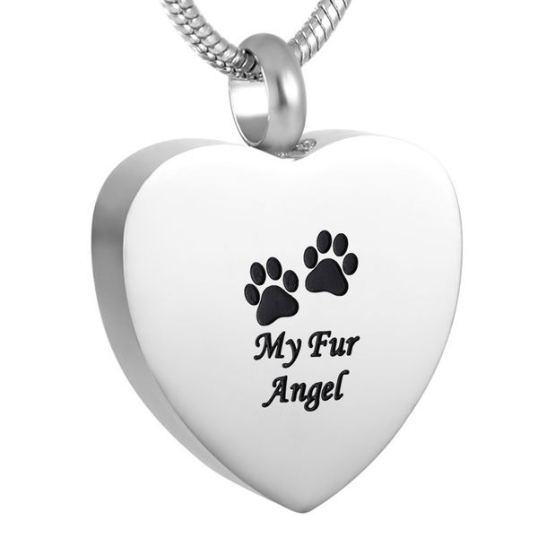 

lkj9095 dog/ cat printes my fur angel memorial urn ashes holder casket stainless steel cremation jewelry heart locket, Silver