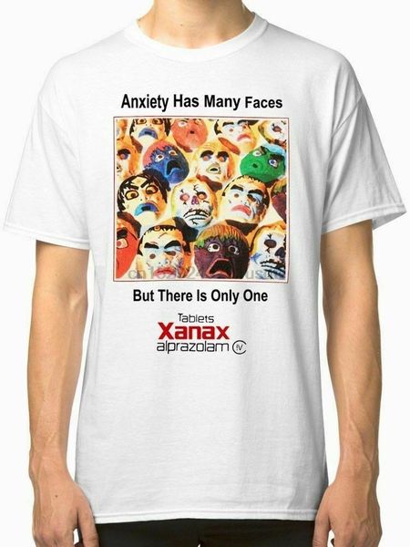 

new xanax - anxiety has many faces new october mens white t shirt new