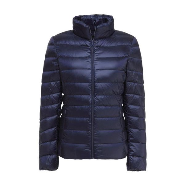 

women slim full-zip short lightweight foldable down jacket long sleeve keep warm for winter stand collar casual windproof, Black