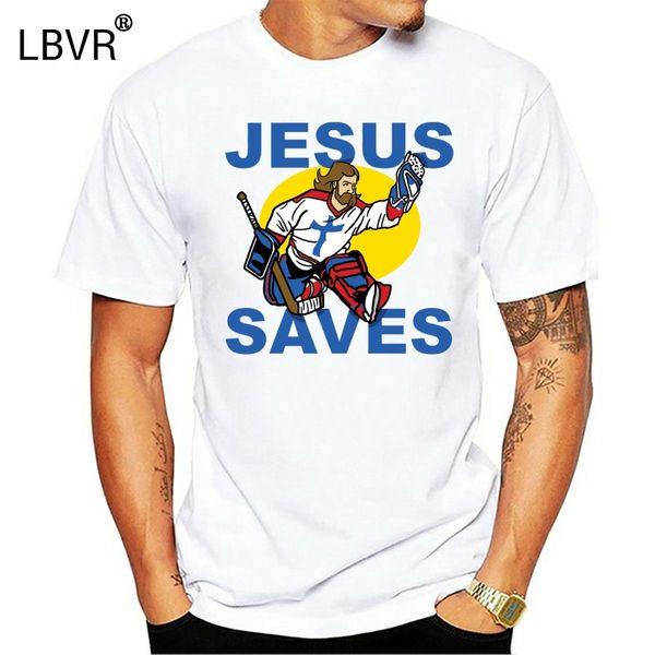 

jesus saves t-shirt funny religious hockey goalkeeper pun savior mens tee shirt cartoon t shirt men new fashion tshirt