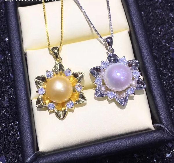 

wholesale pearl necklace pearl jewelry natural freshwater pearl pendants flower zircon 925 sterling silver jewelry for002