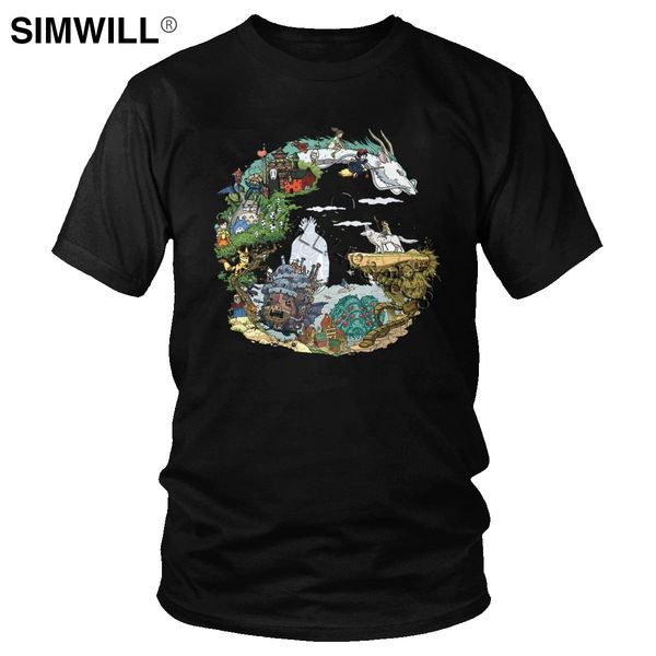 

fashion princess mononoke hime t shirts for men soft cotton leisure t-shirt short sleeve japan anime manga forest wolf tee