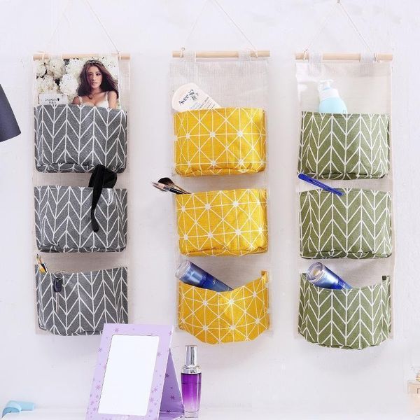

new creative water proof multi storey colorful print storage bag cotton and linen wall hanging organizer bags 3 9bo
