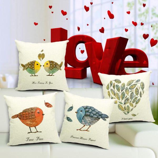 

cute bird cushion cover printed linen cotton throw pillow car sofa home decorative textile customed pillow case