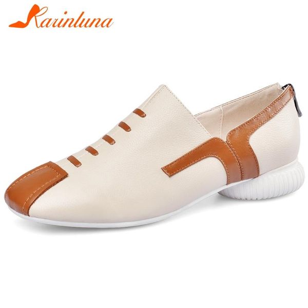 

karin elegant female office casual flats mixed color round toe genuine leather flats women slip on shoes woman, Black