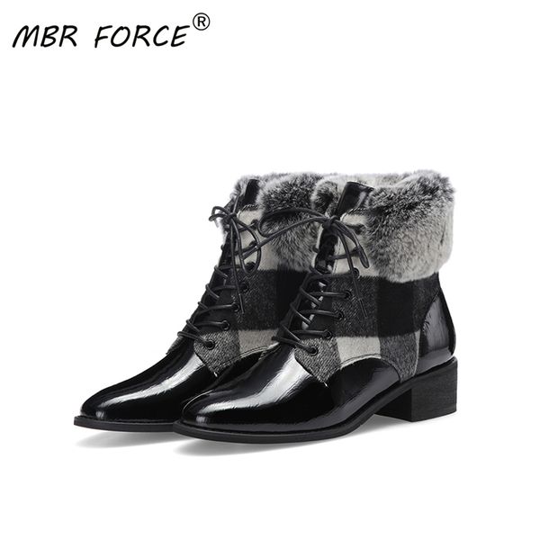

mbr force high-quality real leather pointed toe plush decoration autumn and winter women's zipper is a fashionable short boots, Black