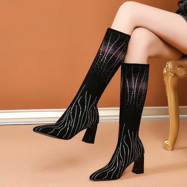 

new arrival women knee high boots autumn winter warm high heels shoes woman poined toe elegant zipper boots, Black