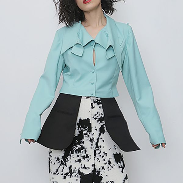 

seebeautiful new fashion 2020 spring simple stand collar long sleeve single breasted hollow out loose coat overcoat woman q902, Black;brown