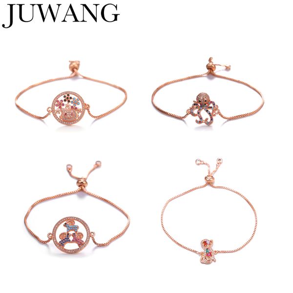 

trendy multi cybic zirconia cat dog turtle sea turtle ocs charm bracelets adjustable chain rose gold color women jewelry, Black