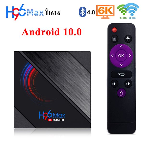 

android 10.0 tv box 2.4g 5g dual band wifi bluetooth 4.0 h96 max h616 quad core smart tvbox android10 6k 3d home media player