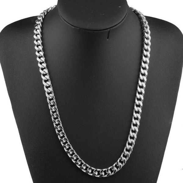 

chains granny chic mens necklace fashion 9mm wide 16-32 inch stainless steel silver color curb cuban chain charm jewelry