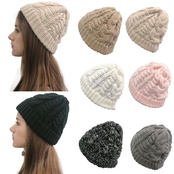 

women hat casual solid stitching gorros mujer invierno casquette outdoor plush hats crochet knit beanie cap bonnet femme hiver, Blue;gray