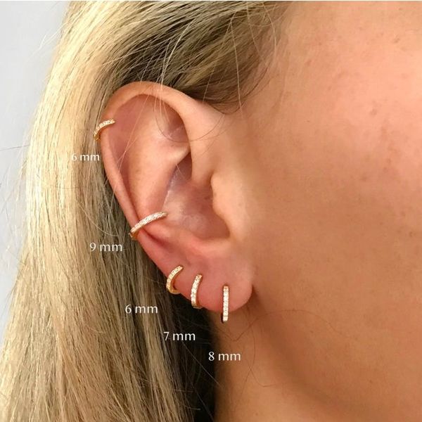 

hoop & huggie minimal delicate earring with cz paved cute 6mm 7mm 8mm 9mm round circle shape real 925 sterling silver jewelry, Golden;silver