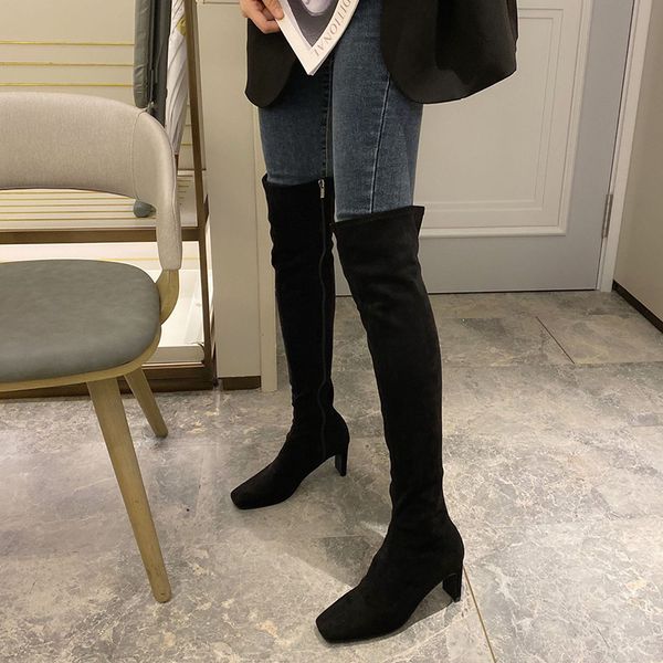 

2020 new pu flock leather women over the knee boots zipper high heels autumn woman shoes winter women boots size 35-42, Black