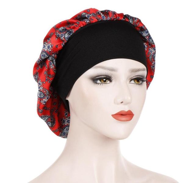 

satin chiffon hair bonnets for women printing nightcap simulation silk head wrap turban hat chemotherapy cap tb-118, Blue;gray