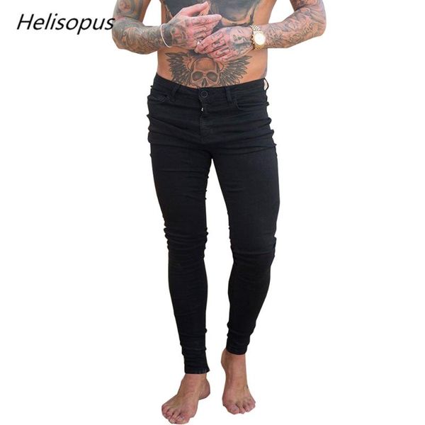 

helisopus summer autumn men's skinny jeans streetwear jeans solid color black slim fit hip hop fashion straight, Blue