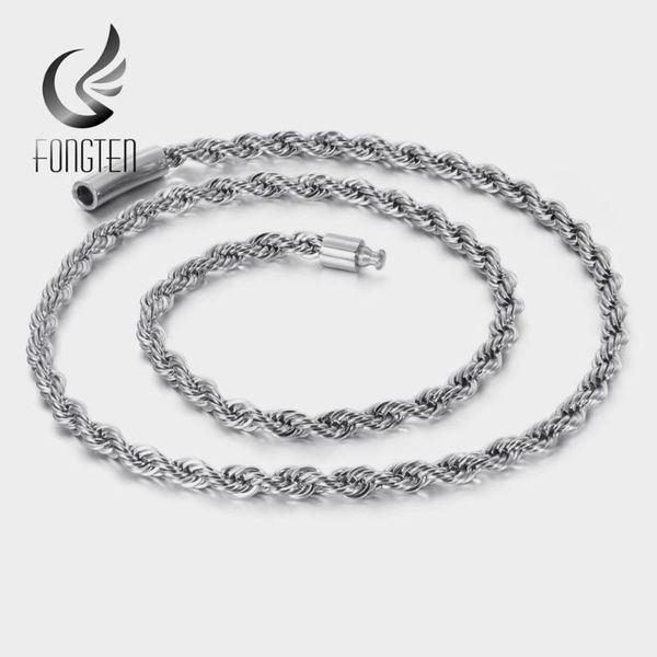 

fongten retro long stainless steel twisted chain punk men necklace fashion jewelry, Silver