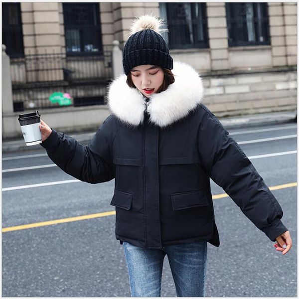 

women jacket 2020 new women's parka short women's winter coat fake fur collar student snow wear jacket winter women g797, Black