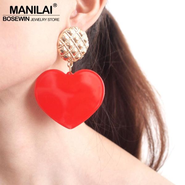 

manilai cute candy color heart dangle earrings for women fashion acrylic big metal statement earring female jewelry, Silver
