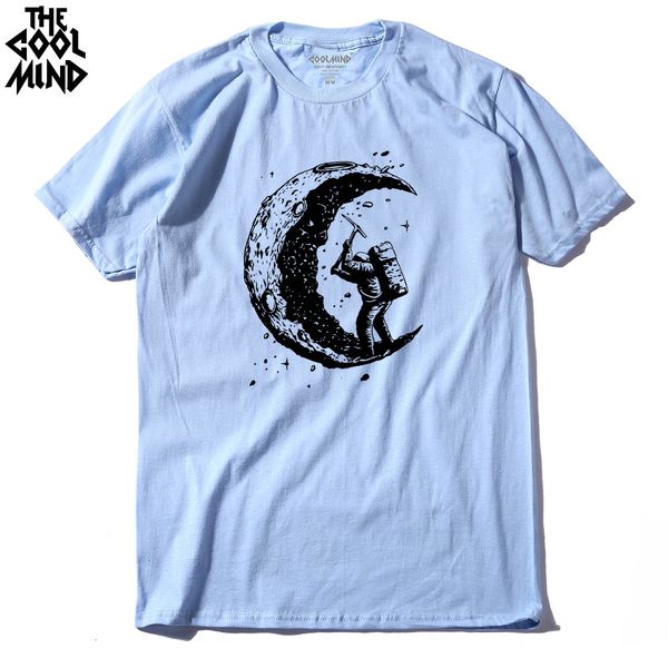 

coolmind casual 100% cotton digging the moon men t shirt short sleeve loose o-neck fashion men t-shirt tees shirt