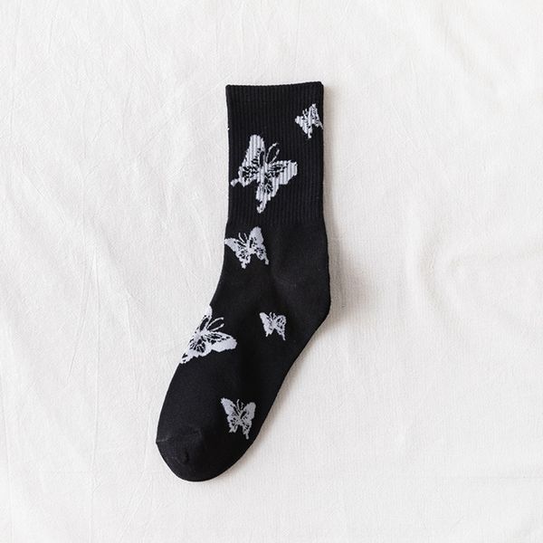 

butterfly socks silk silk butterfly children's stockings ins trendy internet popular korean cute all-match black and white solid color