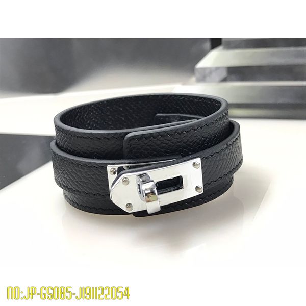 

2020 new stainless steel double real leather bangles fashion letter bracelets silver bangle designer brand jewelry for womans, Black