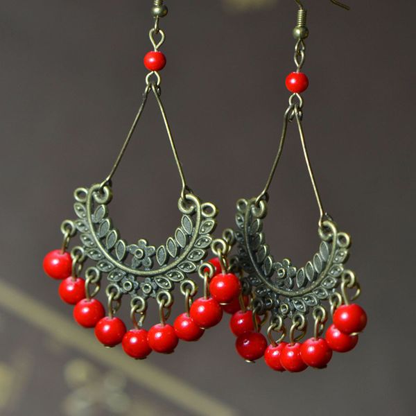 

red ethnic dangle drop earrings hanging chinese style chinoiserie for women girl fashion jewelry accessories party custom named, Silver
