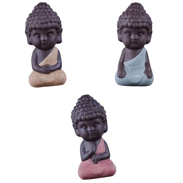 

3pcs/set little monk mandala tea pet figurine handicraft multi-color