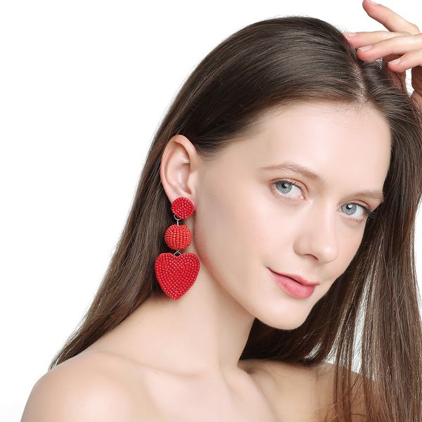 

long seedbeads earrings heart pattern with a globe not easy to fall off versatile and elegant, Silver