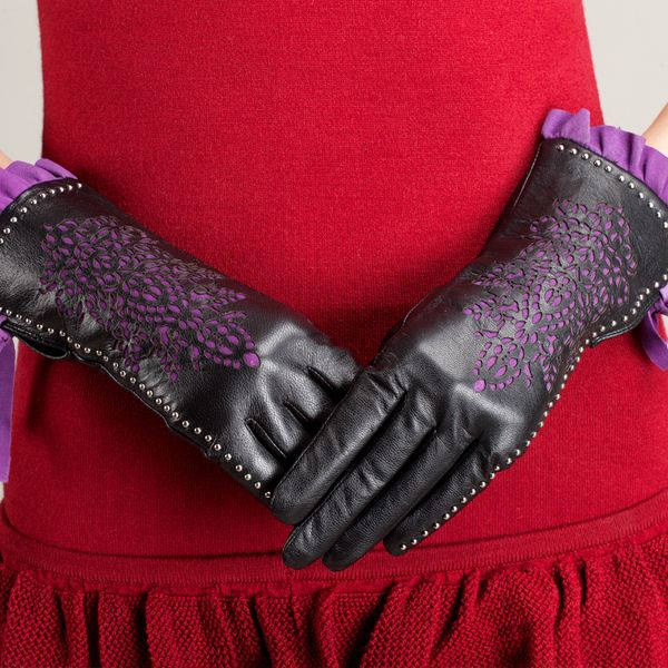

five fingers gloves autumn and winter fashion women leather sheepskin warm lady, Blue;gray
