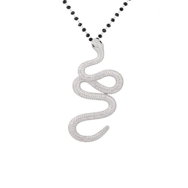 

luxury cz zircon snake pendant necklaces for women thin beads chain bohemia jewelry female necklace wedding party gifts 2020, Silver