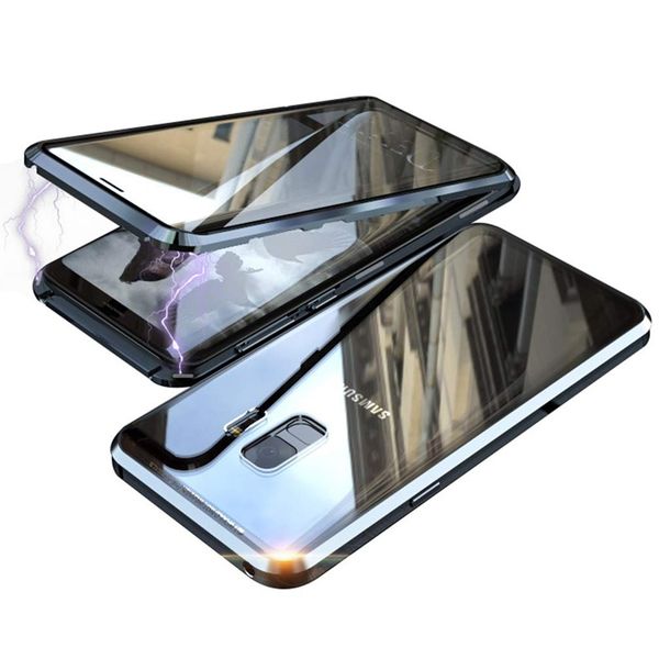 

full body magnetic case metal glass flip built-in screen protector front and back glass touchable hd cover for samsung s9 plus
