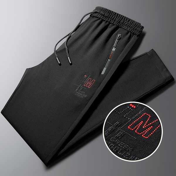 

high-end embroidered casual men's lightquality casual pants sports pantseuropean knitted sports pants elastic waist stretch fashion bra, Blue