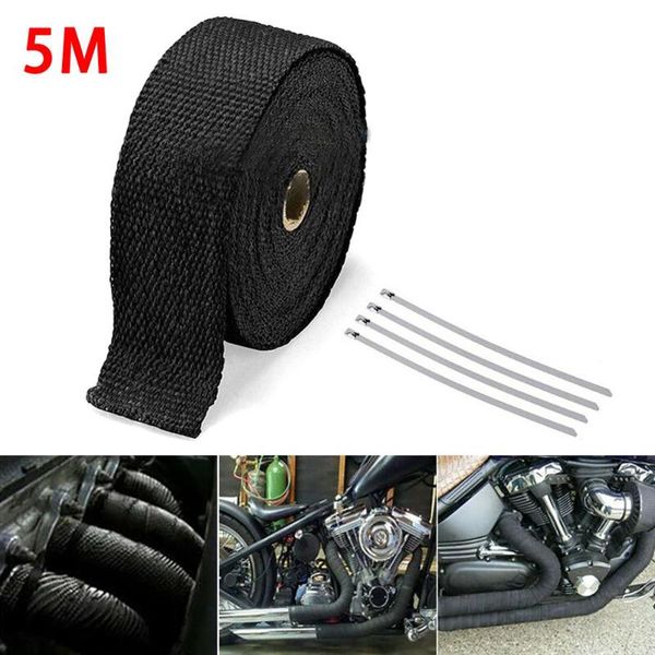 

olomm 5m car motorcycle exhaust wrap pipe header heat wrap turbo mainfold heat exhaust thermal tape stainless steel ties