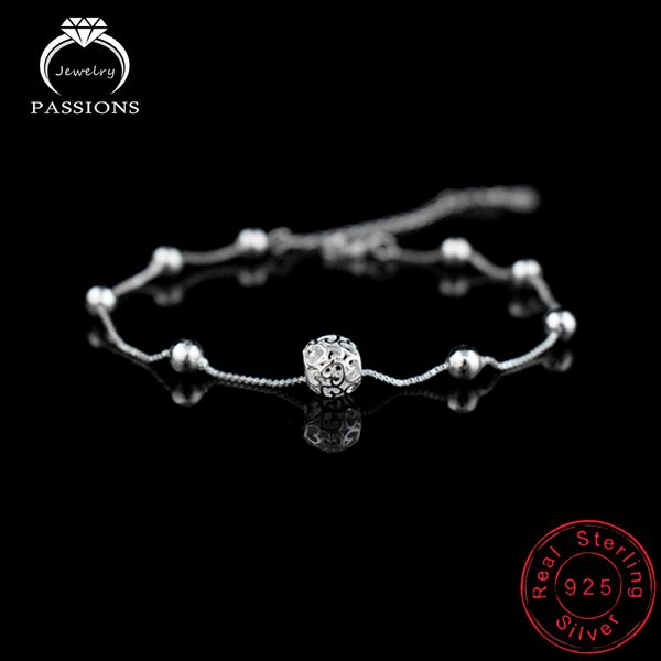

fashion 925 sterling silver anklet chain hollow ball pendant anklets bracelet chain for women's wedding jewelry gift, Red;blue